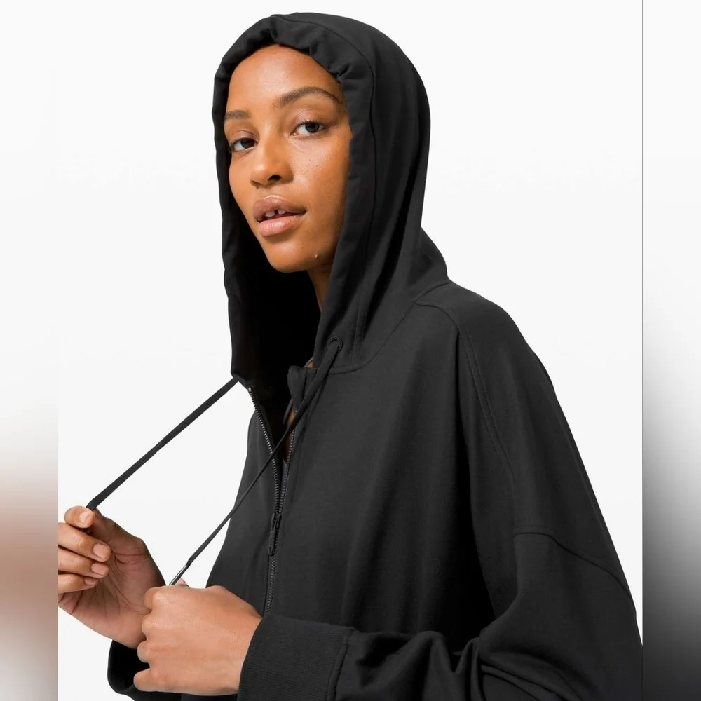Lululemon Set Aside Zip Up Hoodie Sweatshirt Black Cotton-wool French Terry